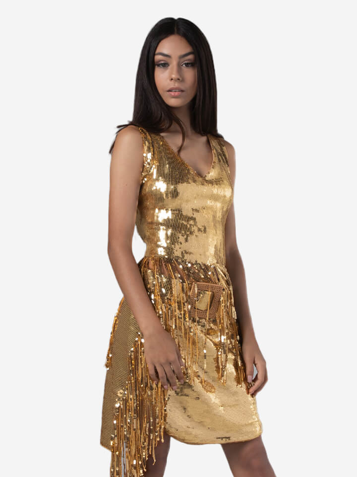Gold night party dress for women